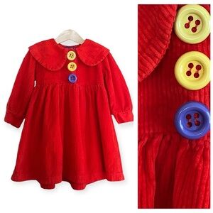 Vintage Wee Winter Woolies Red Wide Corduroy Collared Long Sleeve Dress 2t